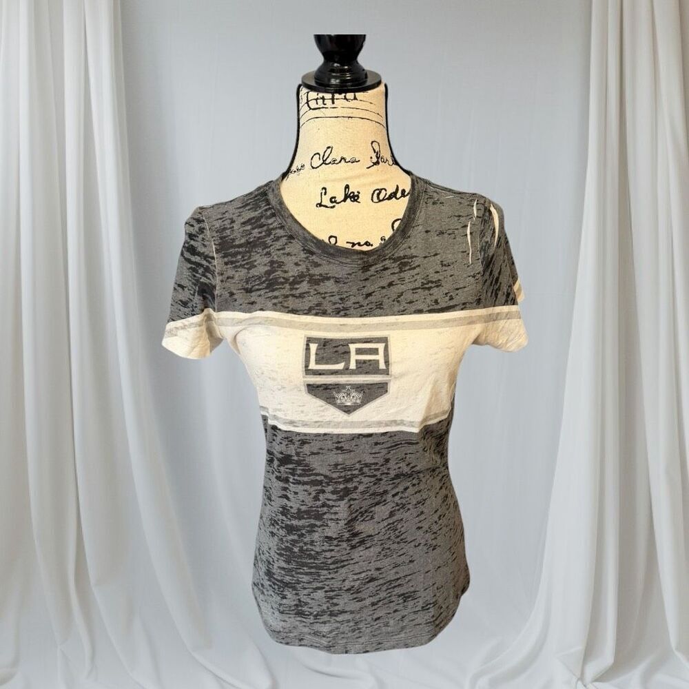Levelwear Women's Size Large White Black Gray LA Kings Hockey T-Shirt Top